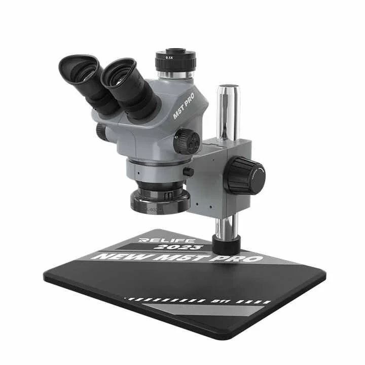 RELIFE RL-M5T Pro Trinocular HD Microscope With Large Size Aluminum Base+RL-033D Light Source+0.5CTV Adapter for PCB Repair