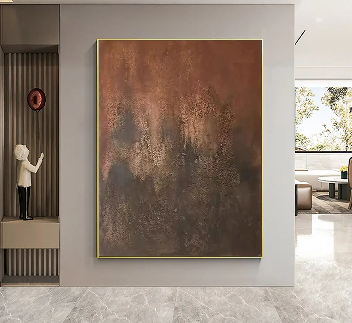 Wabi-Sabi Abstract Wall Art Large Brown Minimalist Painting Brown Wall Art Brown Texture Painting Brown Black Abstract Painting