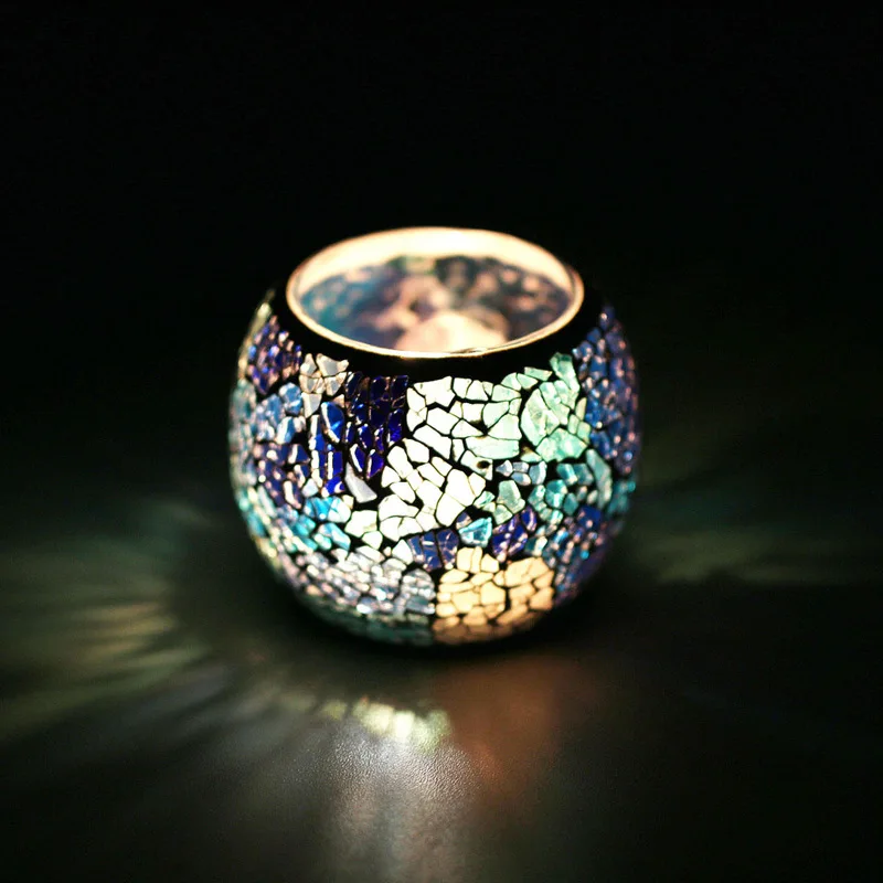 Halloween Candle Holder Mosaic Glass Candlestick, Romantic Candlelight Dinner, Wedding Party, Holiday Decorations