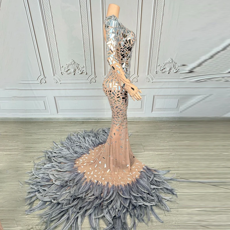 المغني مهرجان المرحلة المنصة الزي ثوب الزفاف النساء احتفال المرايا ريشة الذيل فستان فساتين السهرة زي الجاز #2