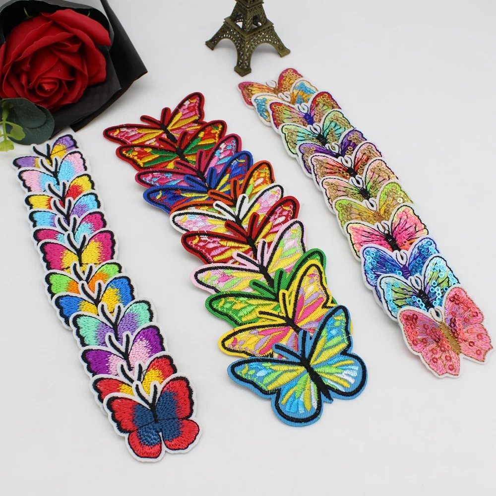 12Pcs/lot Butterfly DIY Patches Embroidery For T-Shirt Iron On Appliques Clothes Jeans Stickers Badges Parche Supplies Decorati