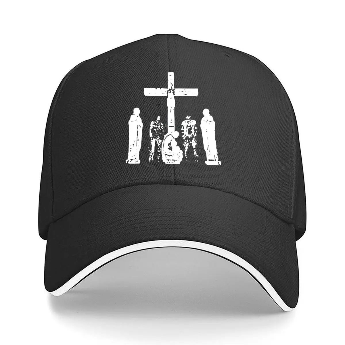 Gorra de béisbol tipo sándwich con silueta de cruz cristiana y santos para exteriores