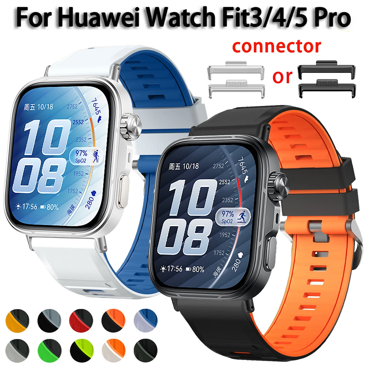 Sport Watchband for Huawei Watch Fit5 Fit4 Fit3 Strap Two-Tone Silicone Bracelet for Huawei Watch Fit 5 4 Pro Replace Wristbands