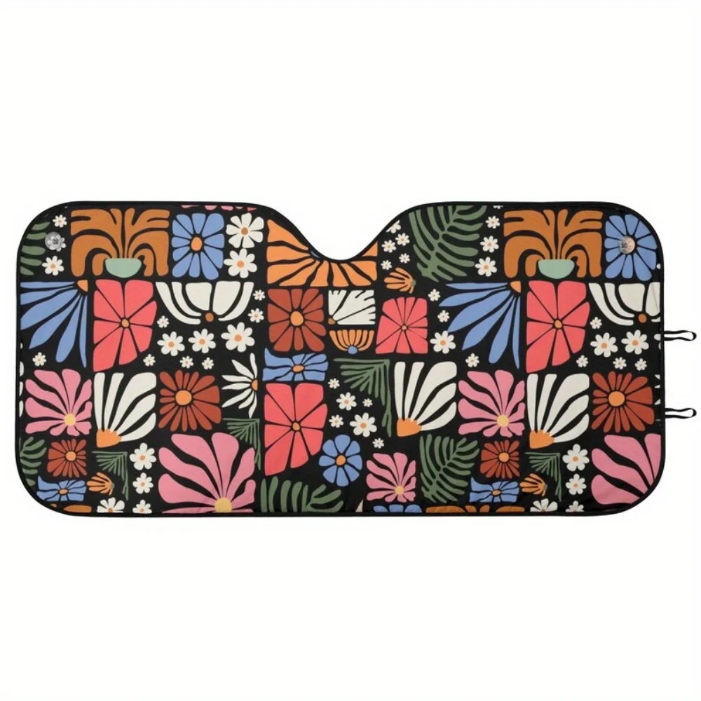 Abstract Boho Wildflowers Car Auto Sun Shade, Wild Floral Cottagecore Windshield Sunshade Summer Car Gift Car Accessories Front