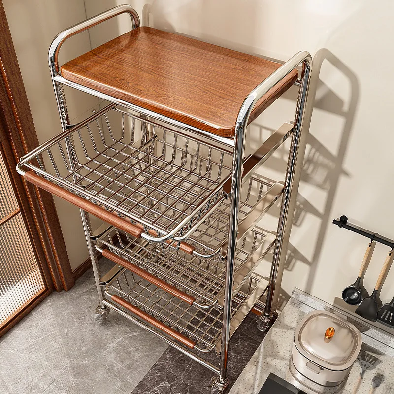 Narrow Rolling Kitchen Storage Cart Pull Out Drawers Multi Tier Carbon Steel Organizer Fruits Vegetables Pantry Bathroom Small