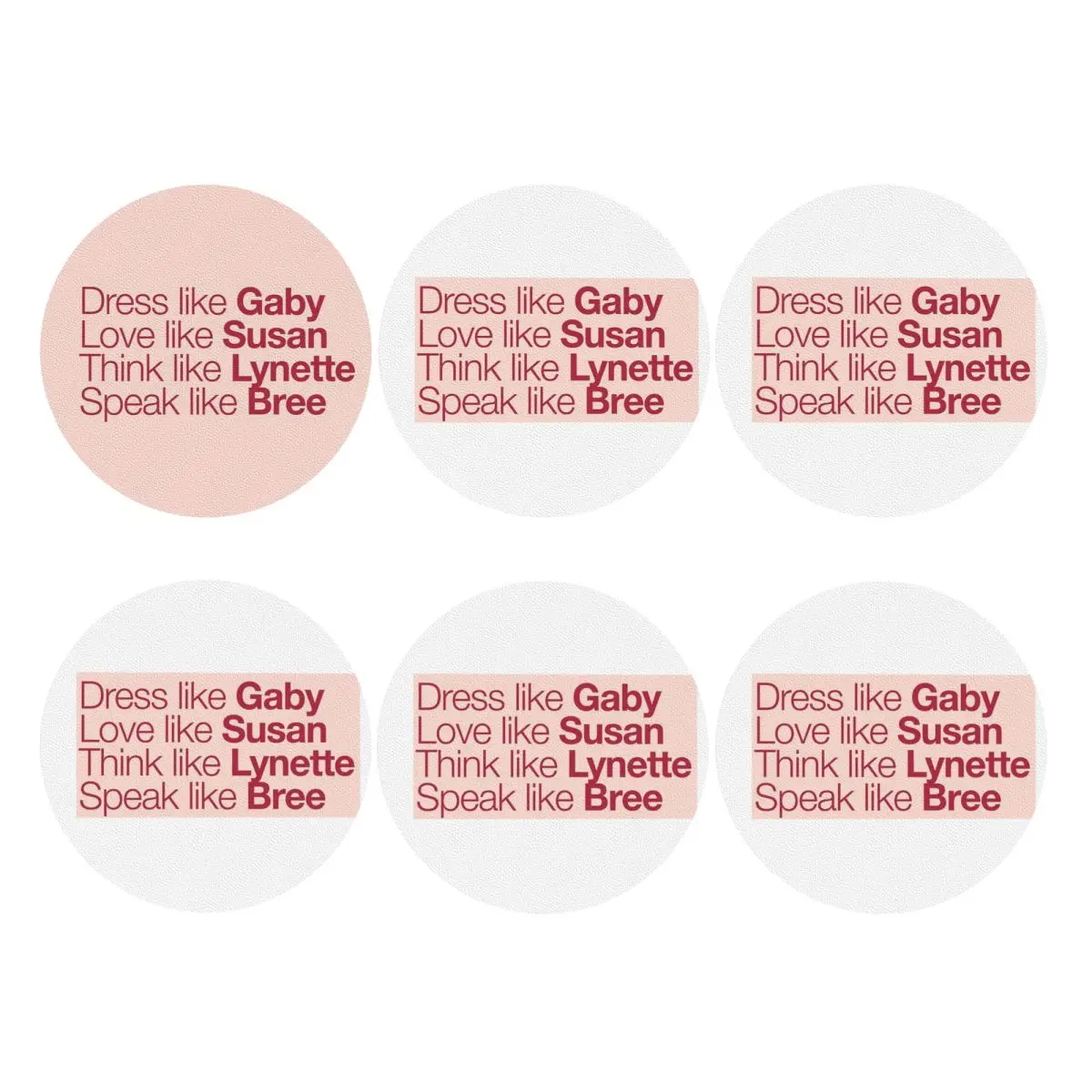 Desperate Housewives ( Red Peach ) Coasters PVC Leather Placemats Non-slip Coffee Mats for Decor Home Dining Pads Set of 6
