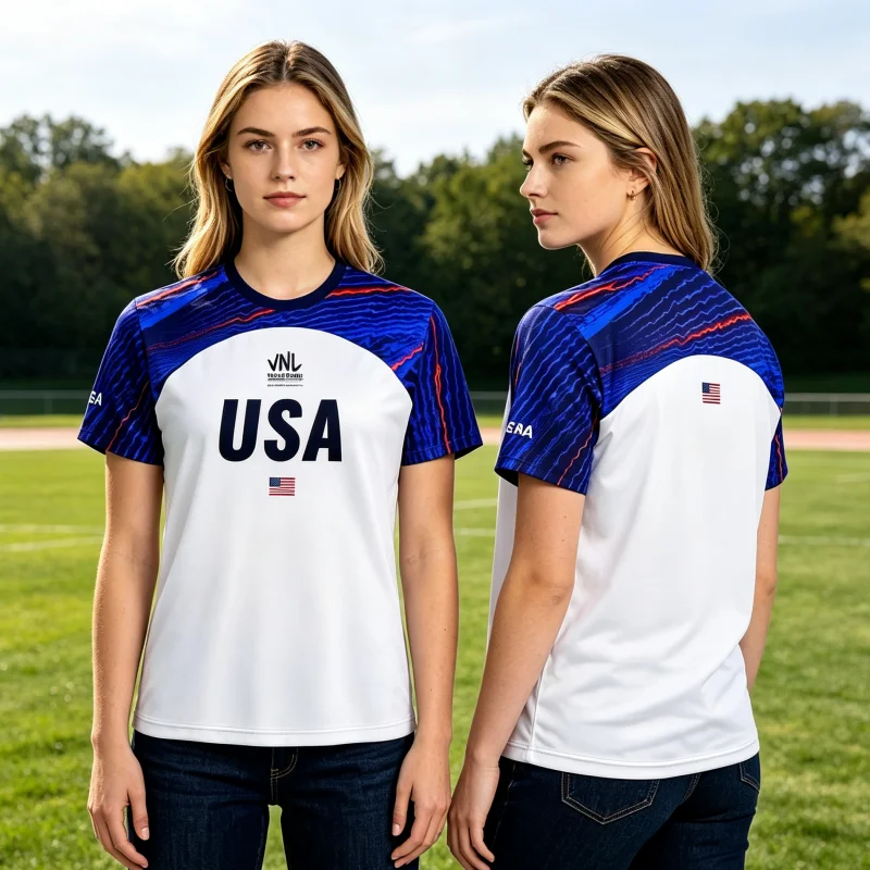 New Arrive USA Style VNL Blue Volleyball Jersey Sports Men Women Short Sleeve T-shirt Comfortable Breathable Family Kids Tees