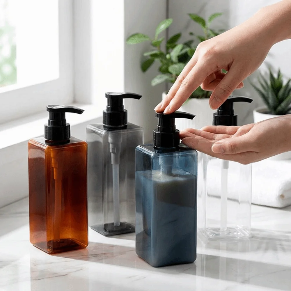 400/500ml Soap Dispensers Refillable Square Design Lotion Pump Bottle Press Type Empty Shampoo Sub-bottling Bathroom Home Use
