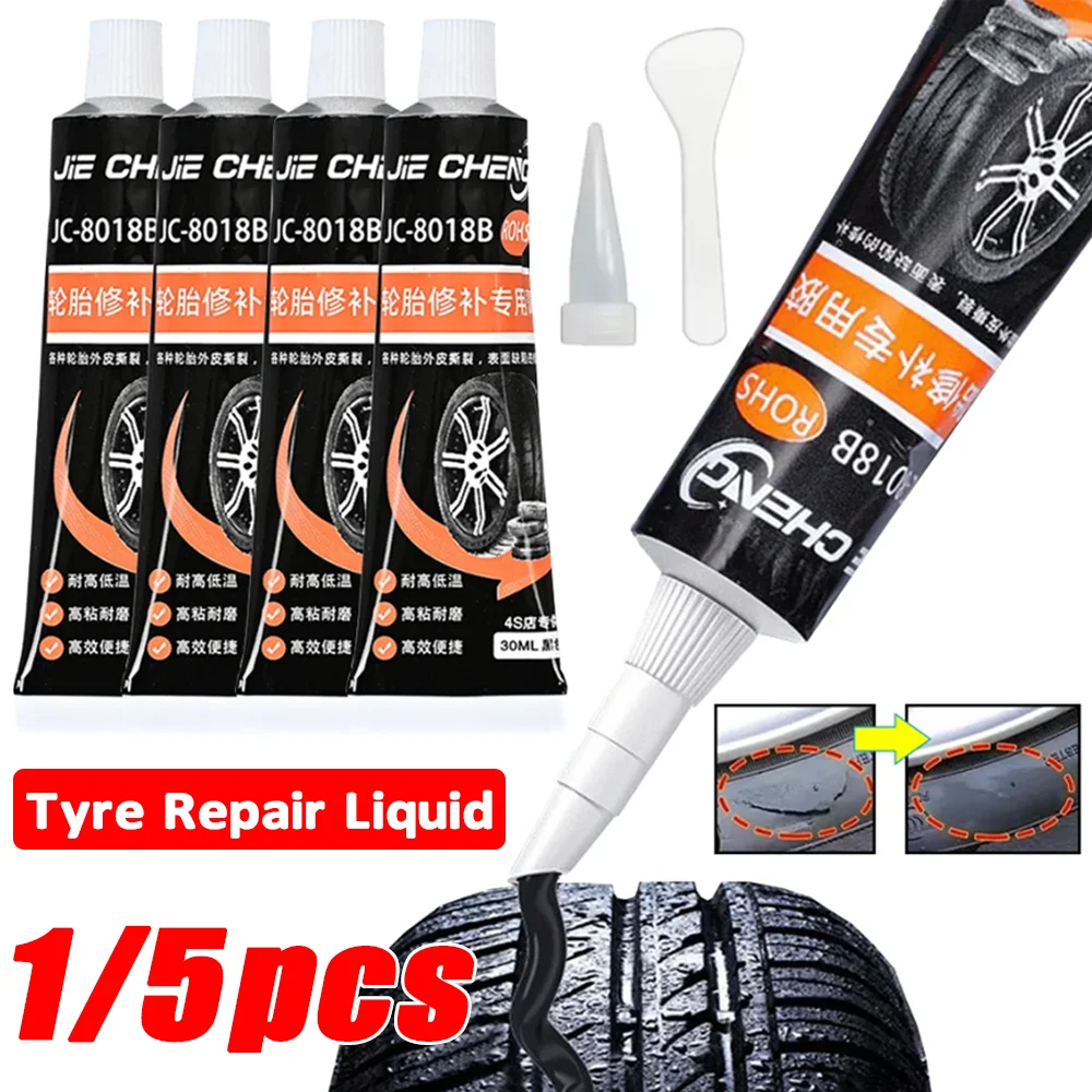 1-5pcs Fast-Acting Black Rubber Tire Repair Sealant High Temperature Resistant Strong Rubber Glues Fluid Repair Car Moto Tires
