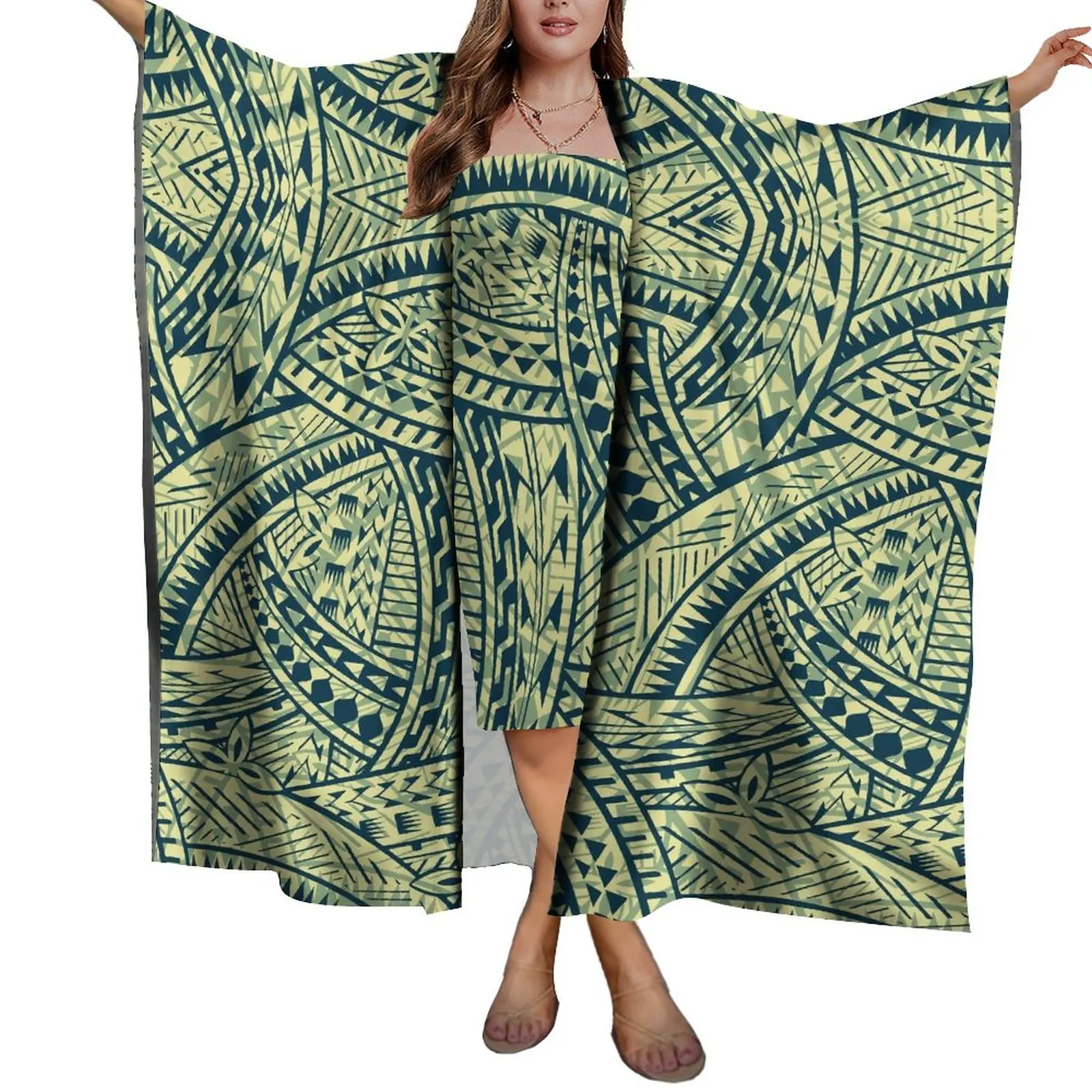 Photo Custom Polynesian Sarong Dress Vintage Cape Beach Holiday Suitable for Four Seasons Women Personalized Custom Dress