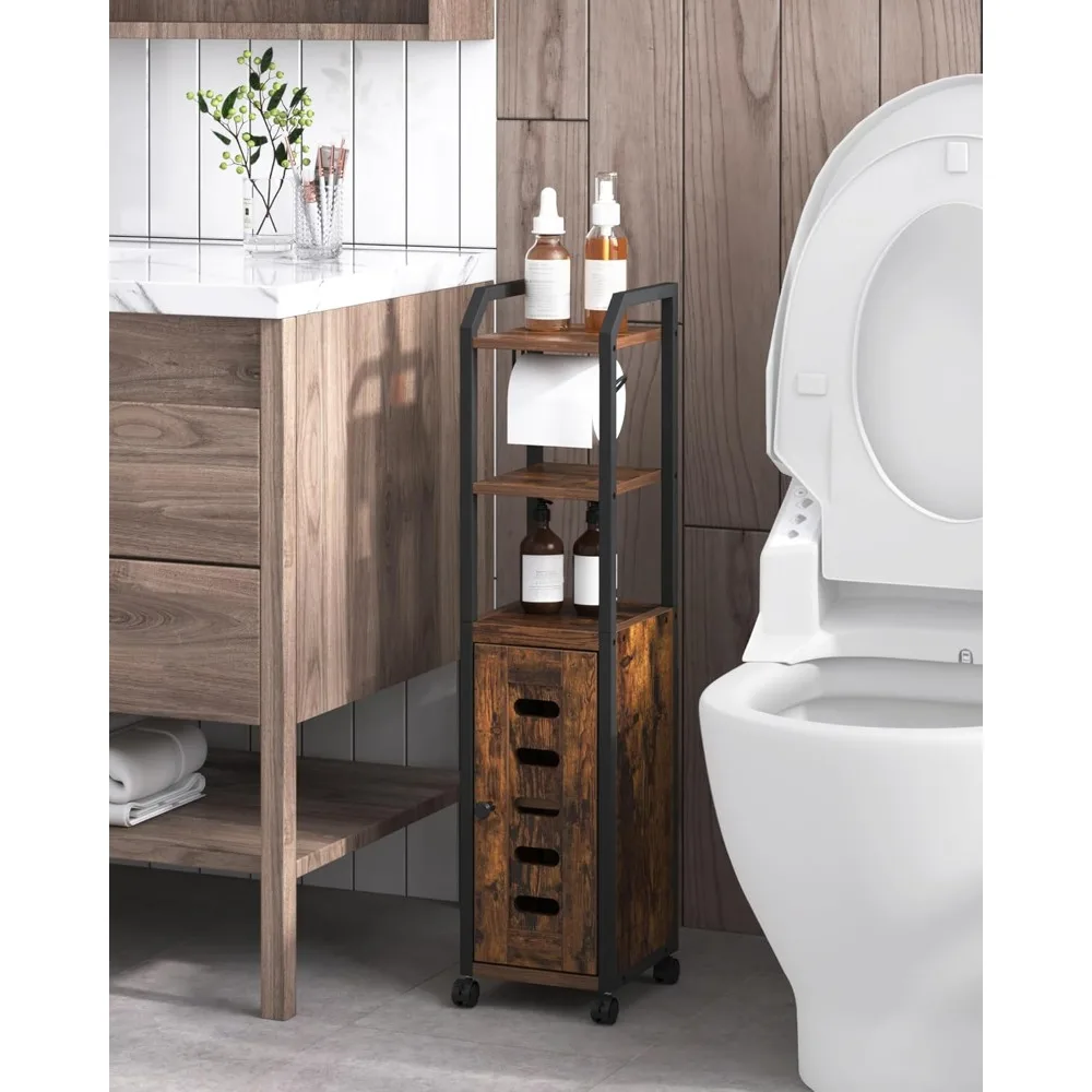 

Bathroom Storage Cabinet - Toilet Paper Storage Cabinet, Small Toilet Paper Holder with 4 Wheels, Bathroom Organizer