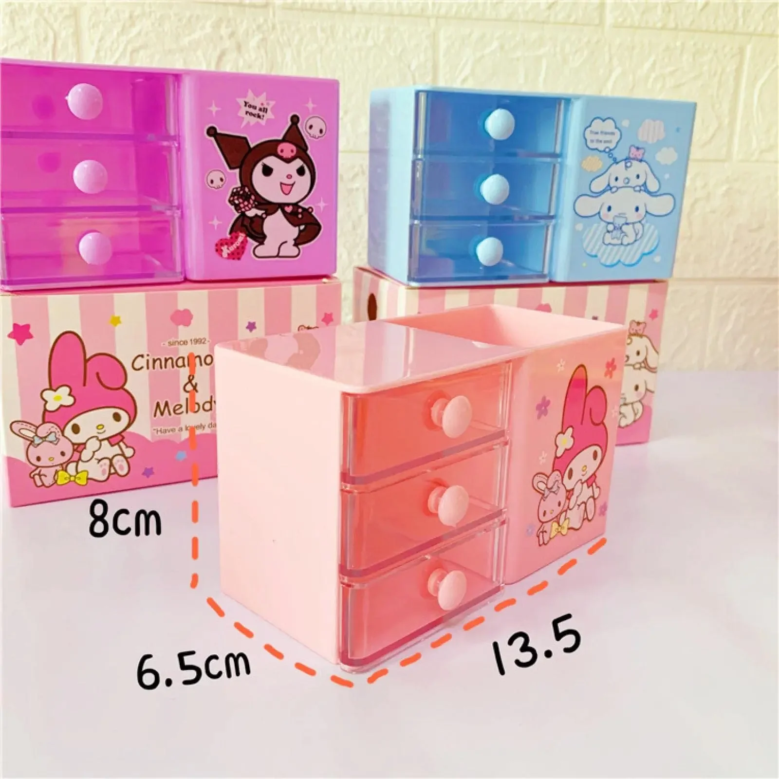 Cartoon Sanrio Kuromi Mymelody Cinnamoroll Desktop Storage Box Three-Layer Drawer Student School Pen Holder Stationery Supplies