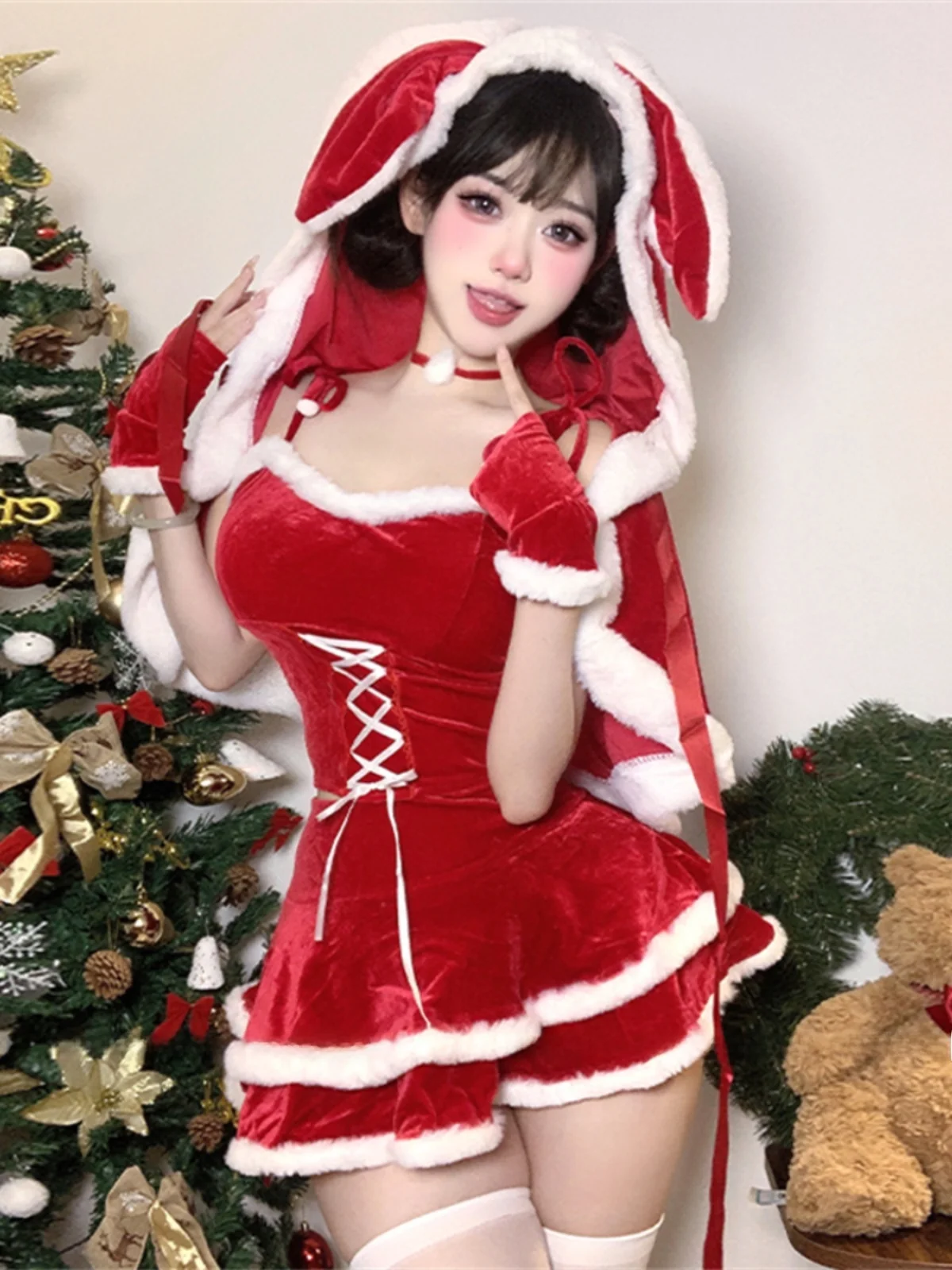 Meow: Red Little Fox Christmas Theme Uniform Night Show Performance Dress Sexy Pure Cat Girl Cos Dress Women