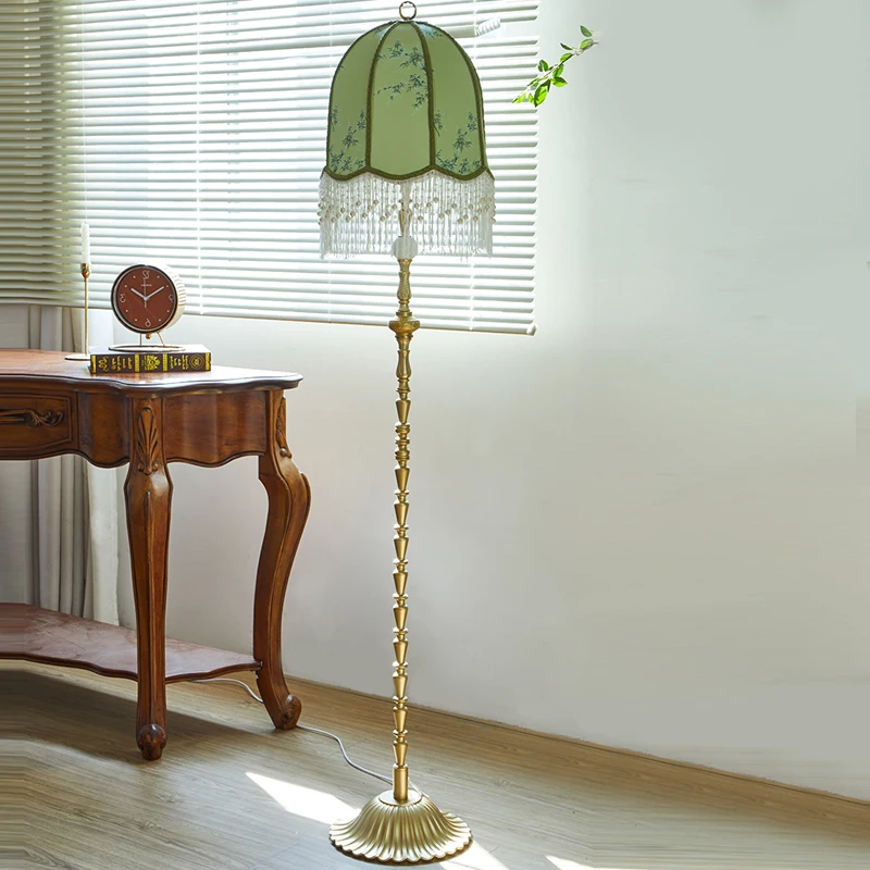 

French classical European pastoral floor lamp retro bedroom living room sofa side fringed study vertical floor standing light