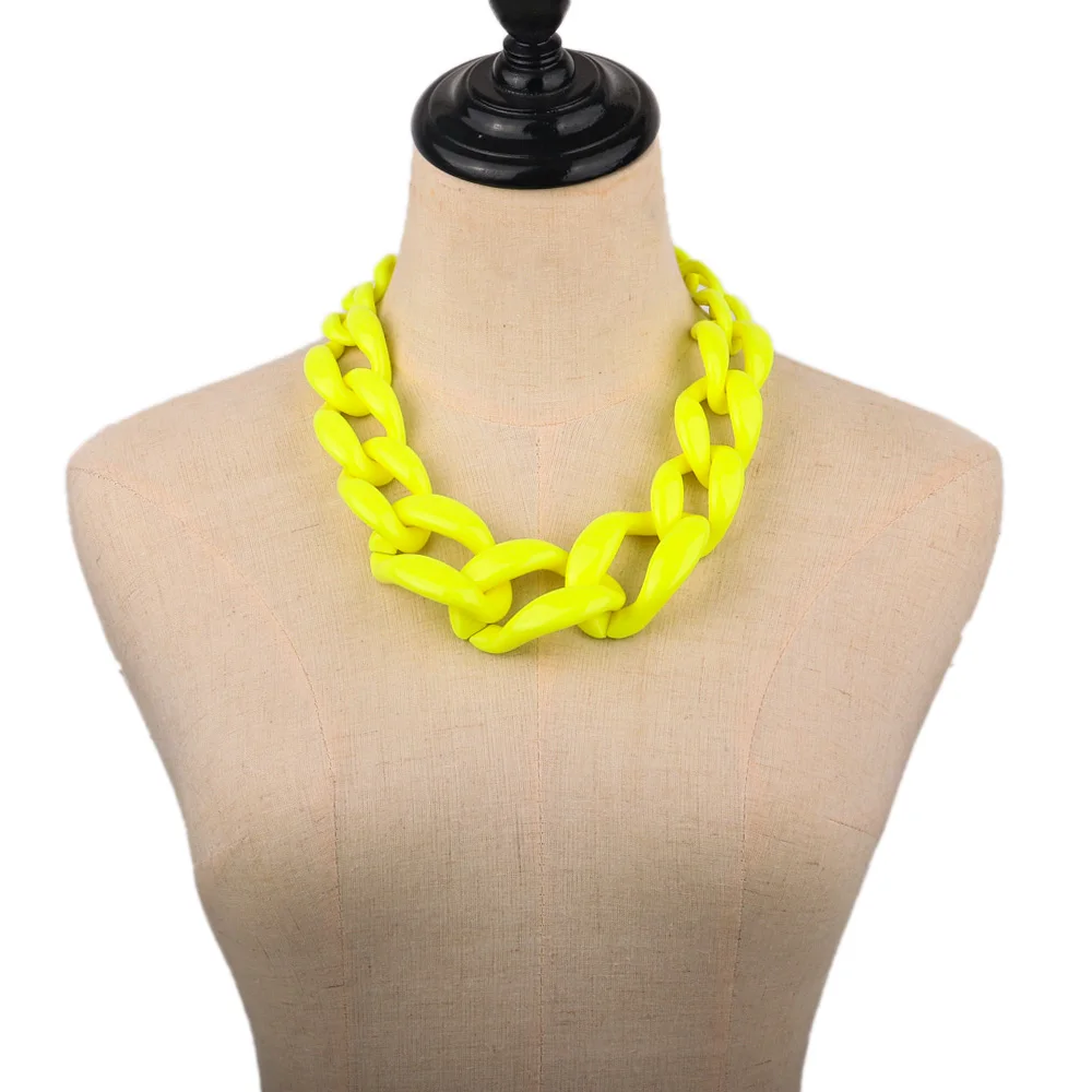 FishSheep Statement Acrylic Yellow Chunky Chain Necklace for Women Unisex Fashion Resin Big Choker Necklace Jewelry Party Gifts