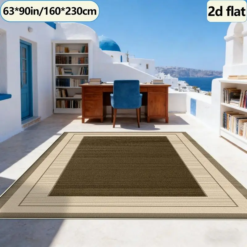 Classic Multi-Layer Border Striped Carpet Floor Mat, Simple Non-Slip Square Carpet Mat, Suitable for Hallways and Balconies