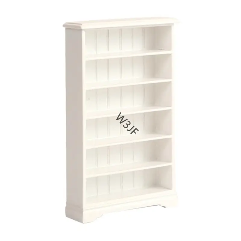 W3JF 6 계층 미니어처 책장 모델 1:12 스케일 인형 하우스 장식 작은 나무 책장 디스플레이 랙 가구 장식