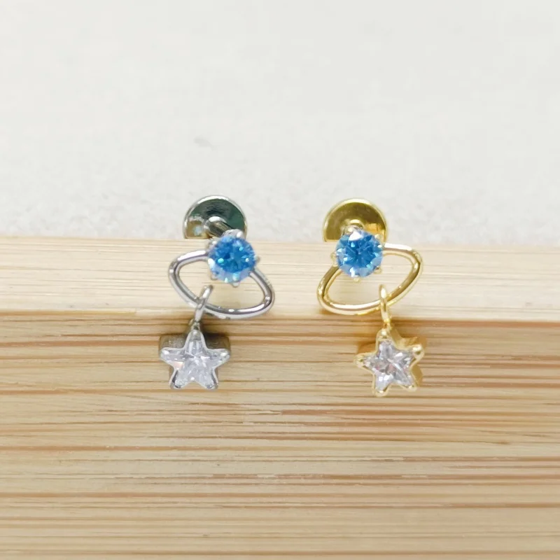 10pcs 16G Titanium Astm F136 Star CZ  Internal Thread Lip Labret Bar Ear Helix Tragus Rook Barbells Stud Body Piercing Jewelry
