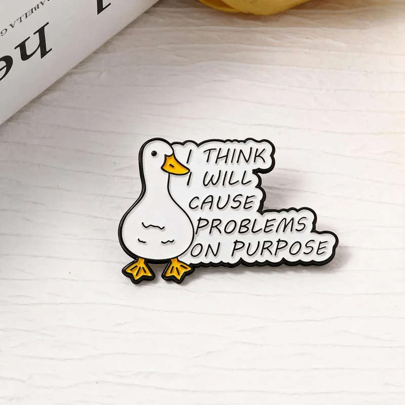 New Cute White Goose Phrase Cartoon Enamel Brooch Badge Jewelry For Bag Clothing Backpack Party