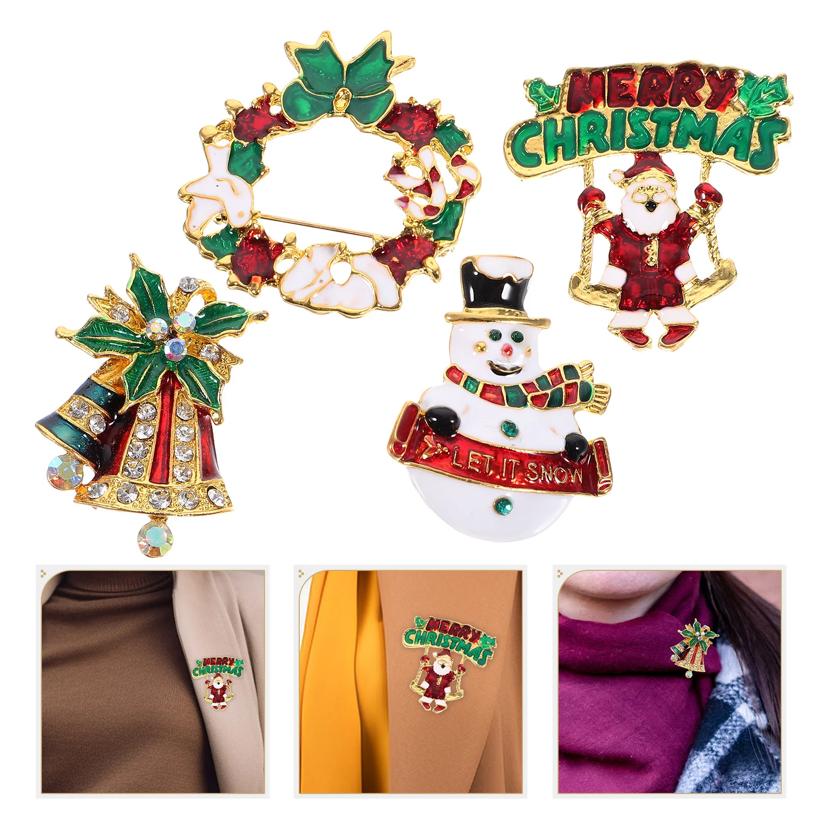 

Christmas Rhinestone Brooch Pin Holiday Jewelry for Girls Bell Wreath Tree Crystal Badge Novelty Lapel Accessory Gift