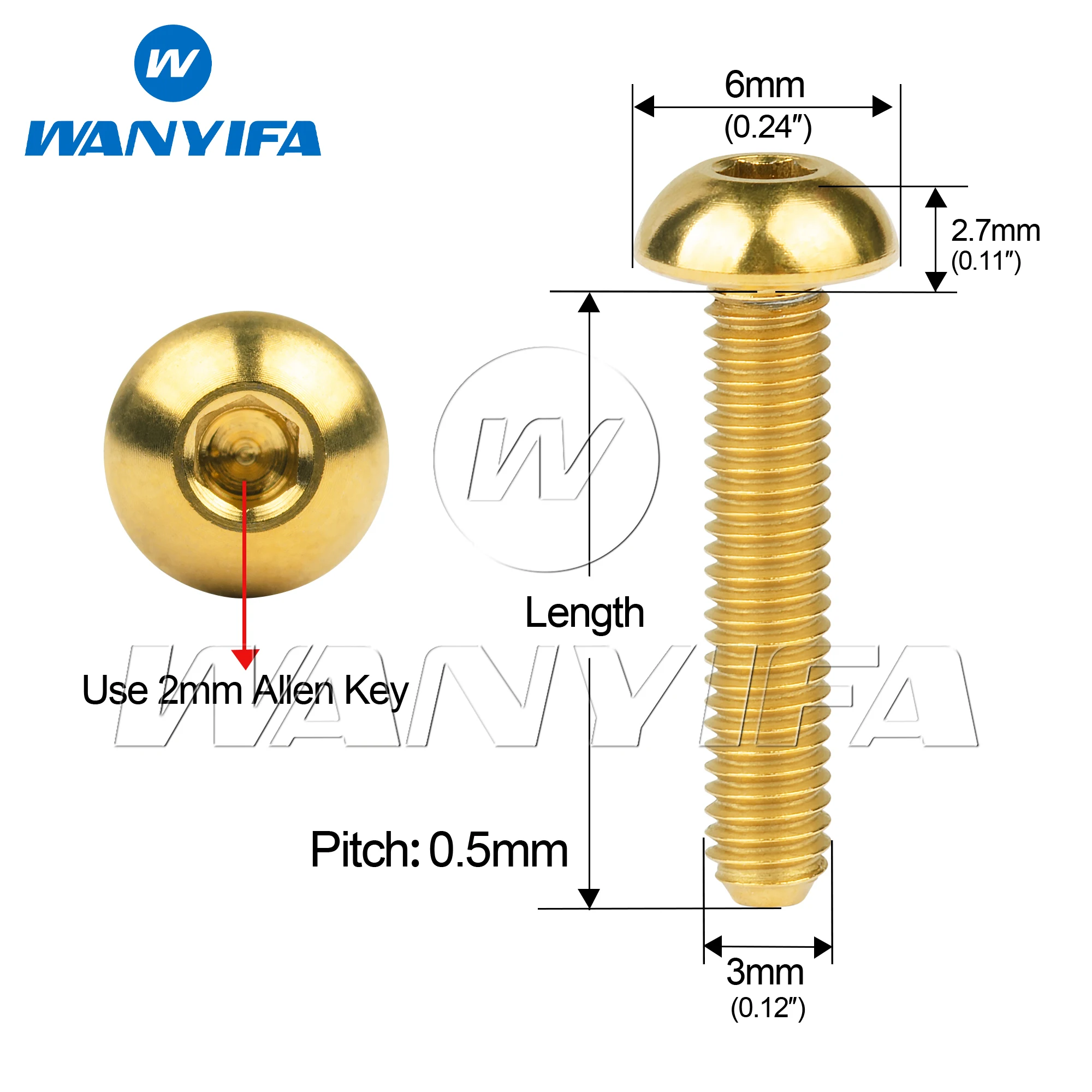 Wanyifa 6pcs Titanium Bolt M3x8 10 12 15mm Button Hex Allen Head Screws for Model Aircraft Ti Fasteners