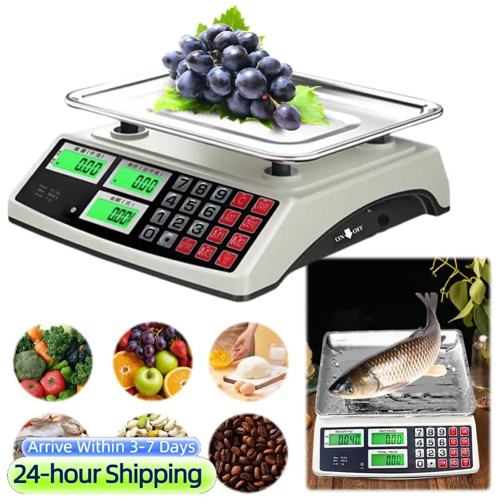 40kg/1g Price Computing Scale Rechargeable Counting Weight Scale Waterproof Electronic Small Scale for Farmers Market Meat Shop