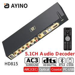 5.1CH Audio Decoder Bluetooth 5.0 DTS AC3 Surround hard decoding ARC Extractor Converter with CEC Splitter PC-USB SPDIF Coaxial