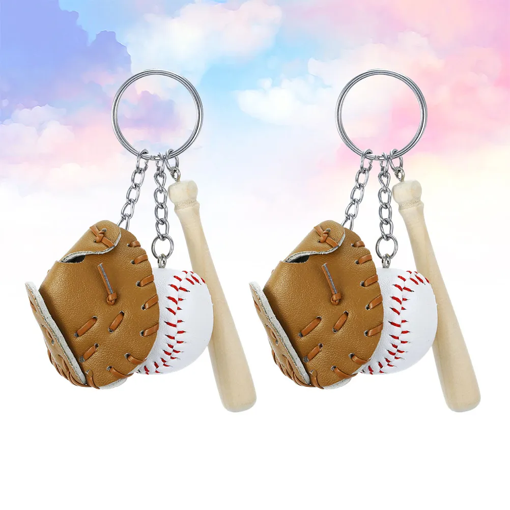 2Pcs Baseball Key Holder Metal Keychain Sports Key Ring Simulated Bat Pendant Stylish Decorative Keyring for Home Car Office