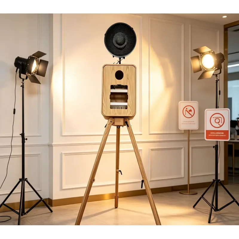 Customized High Quality Portable Compatible iPad Camera Vertical Single-sided Wooden Photo Booth for Friend Party view 3