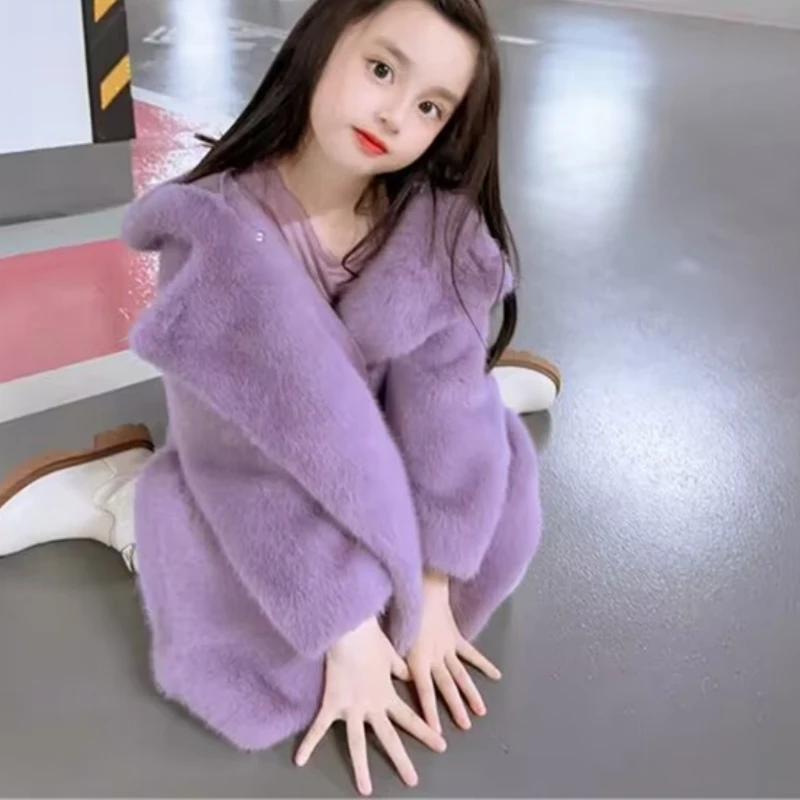 Girls Coat Jacket Winter Cotton Windbreak 2023 Violet Warm Plus Thicken Velvet Furs School Outwear Children\'s Clothing