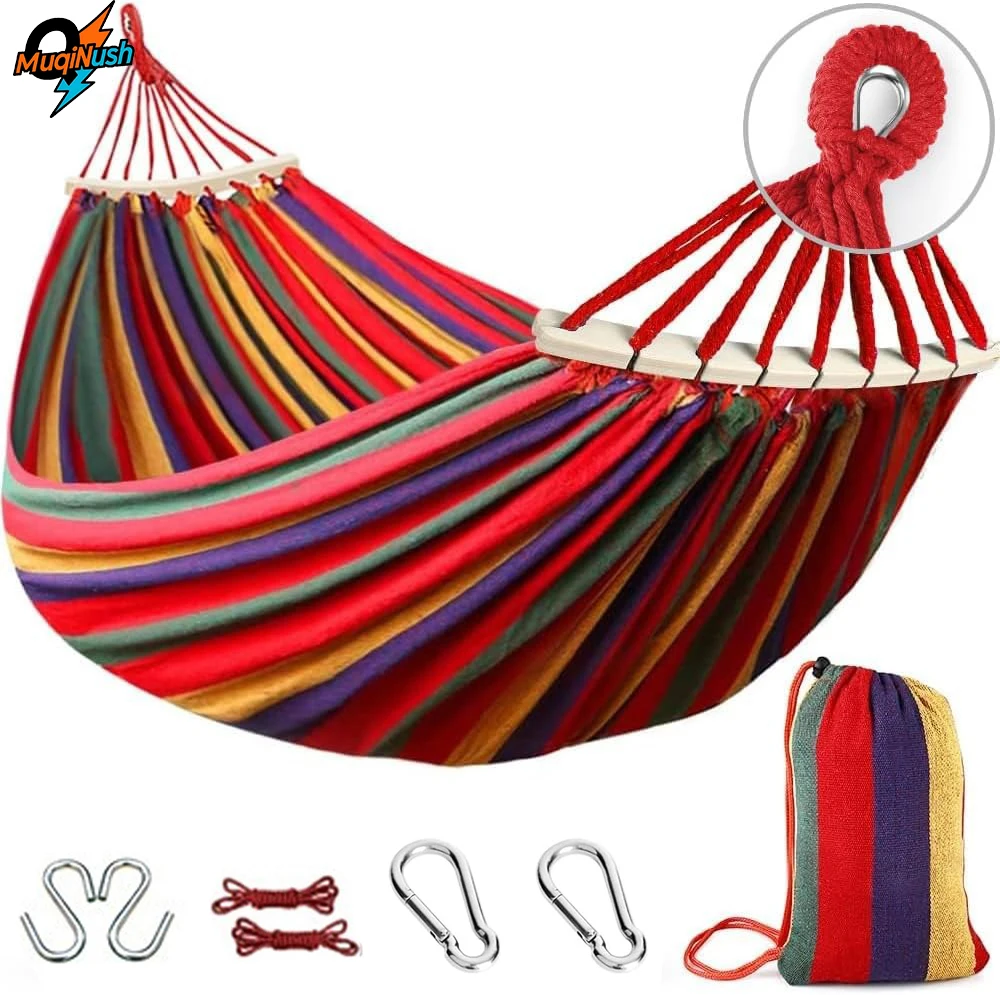 

MuqiNush New Canvas Single Hammock, Indoor Outdoor Camping Swing for Childrens Adults Thickened Striped hammock Multi Functional