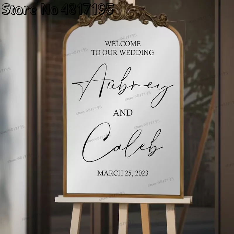 Französischer „Welcome To Our Wedding Wall Soon To Be Mr & Mrs“, personalisierter Wandaufkleber, Just Married Wedding Mirror-Vinyl-Aufkleber