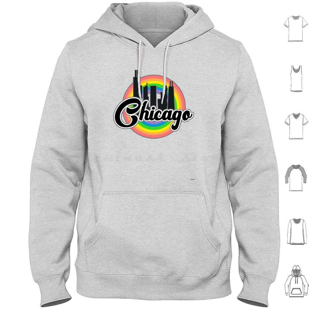 Chicago Hoodies Long Sleeve Chicago Chicago Pride Rainbow Chitown Pride Skyline Cityscape Pride Month Willis