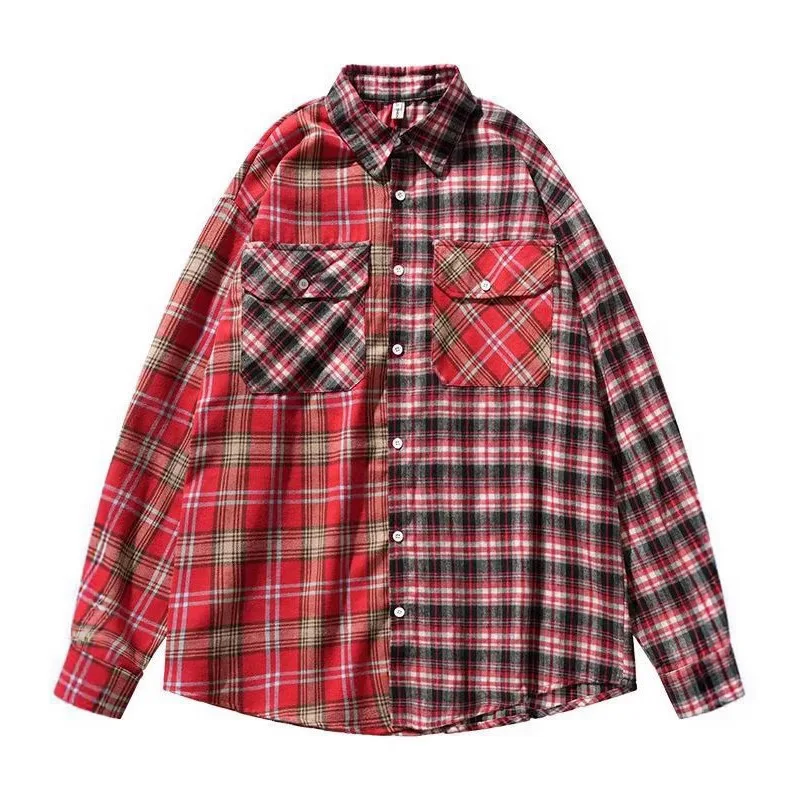 

Красная клетчатая рубашка для мужчин. Рубашка большого размера с длинным рукавом. Уличная блузка. Шикарный топ для пар. Свободный крой. Красная клетчатая рубашка унисекс.