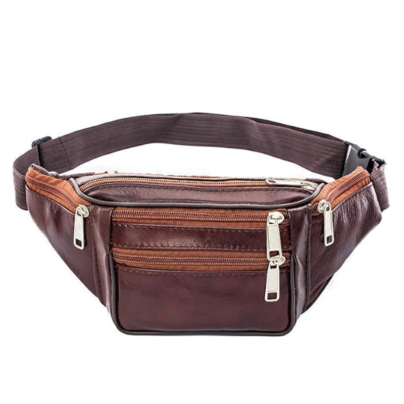 Bolsa de cintura de couro genuíno para homens, Fanny Pack engraçado, saco de cinto, bolsa de corrente para telefone