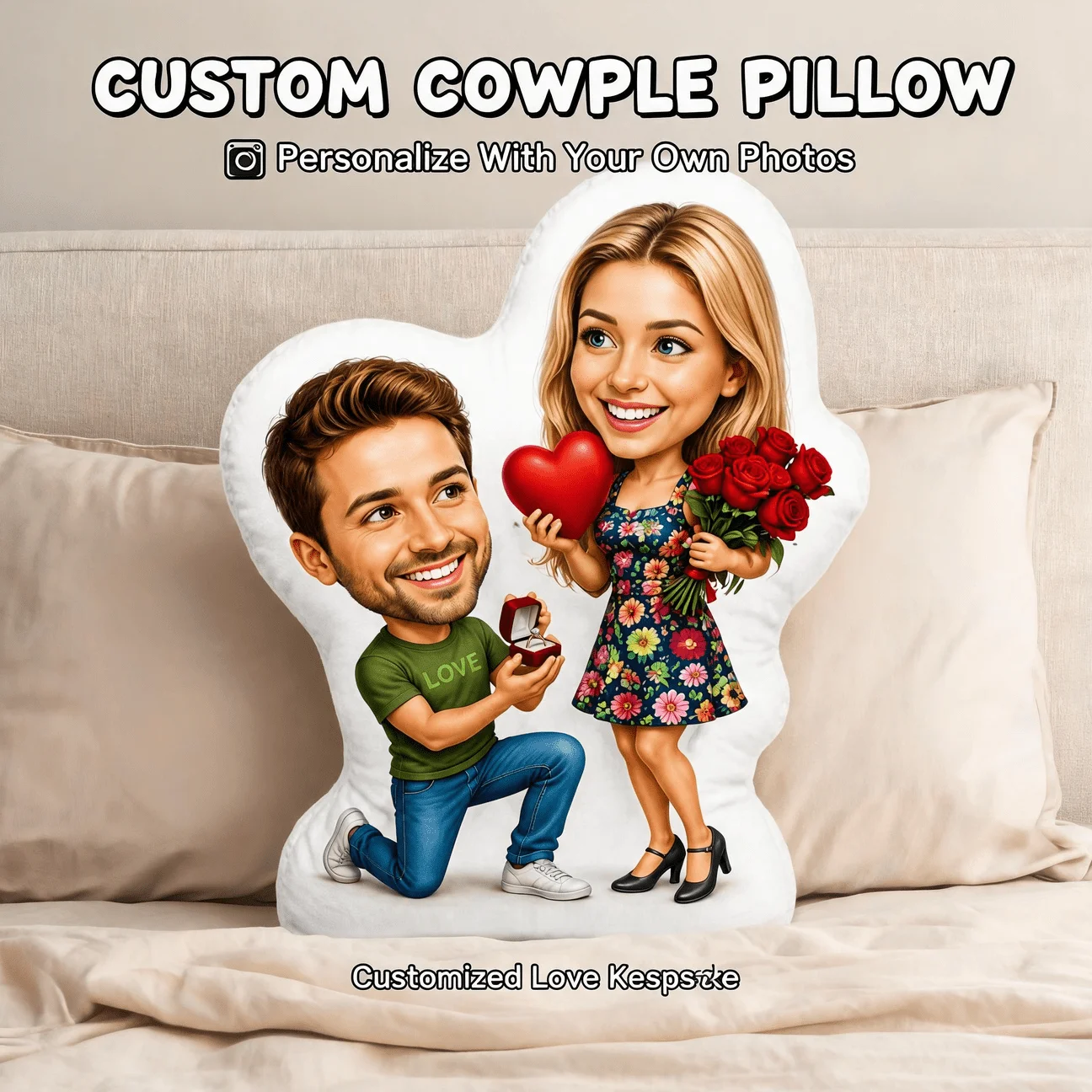 Personalized Couple Photo Shaped Pillow, Romantic Proposal Custom Picture Decorative Cushion, Unique Home Decor Accent for Sofa
