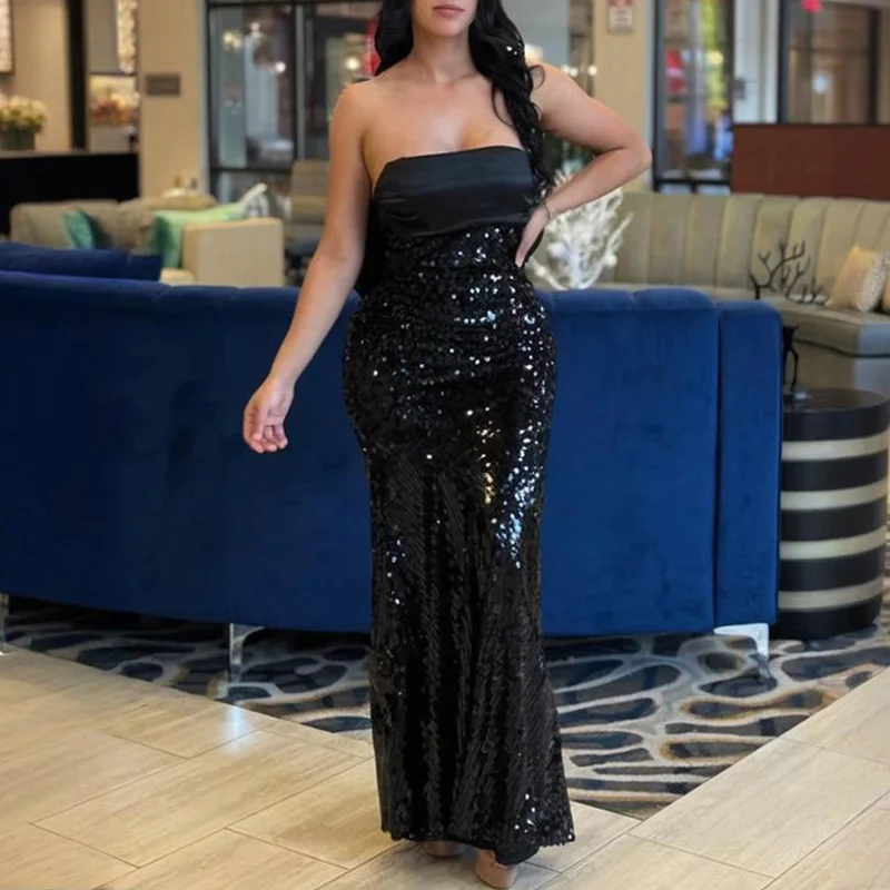 Robe de soirée sirène élégante pour demoiselle d'honneur, Slim, Sexy, paillettes, bustiers, robe de soirée, luxe, décoration avec nœud, robe en Satin, 2025