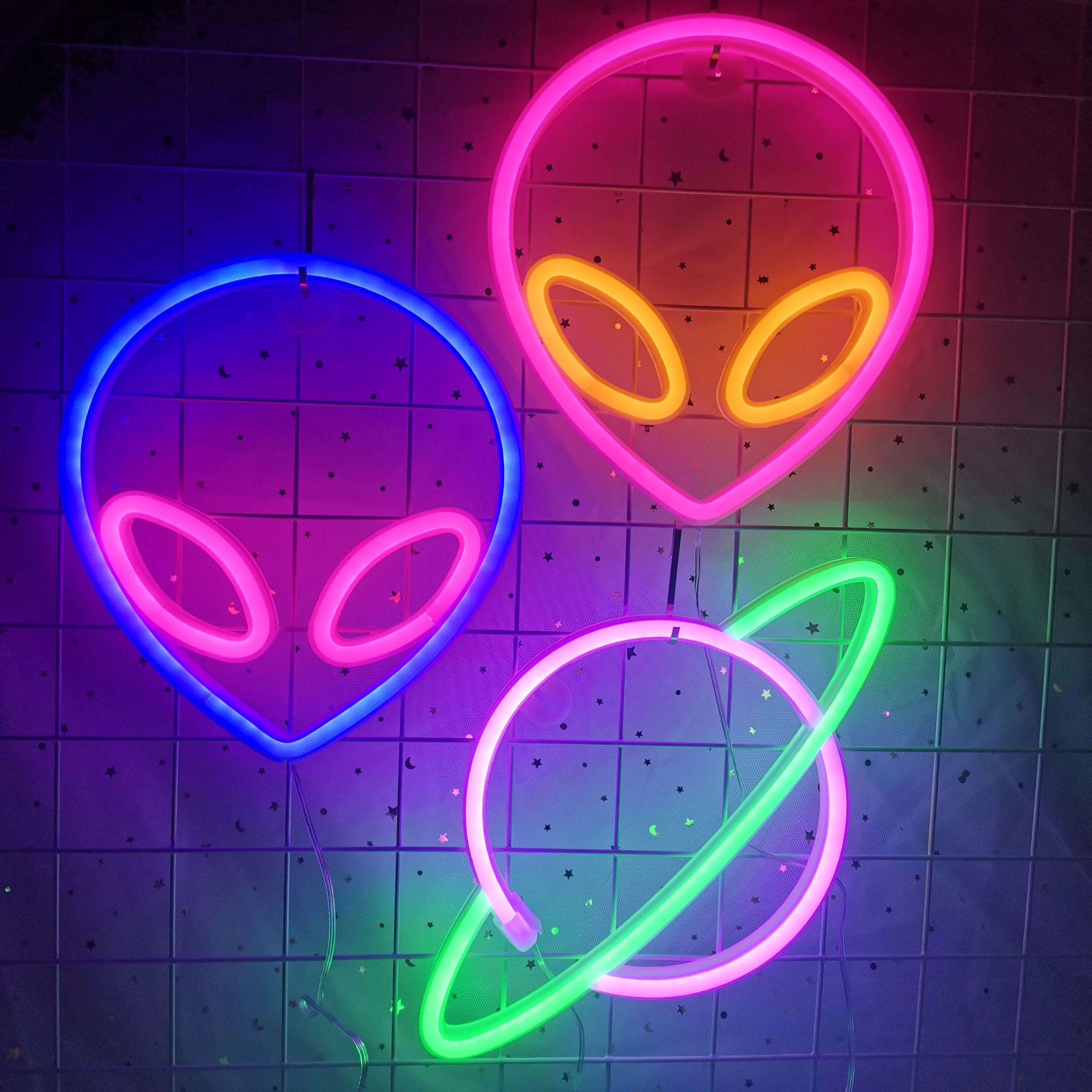 Planet Spaceman Alien Neon Sign Light Rocket Pattern Lamp LED Decor Children\'s Room Wall Party Birthday Halloween Xmas Shop Gift