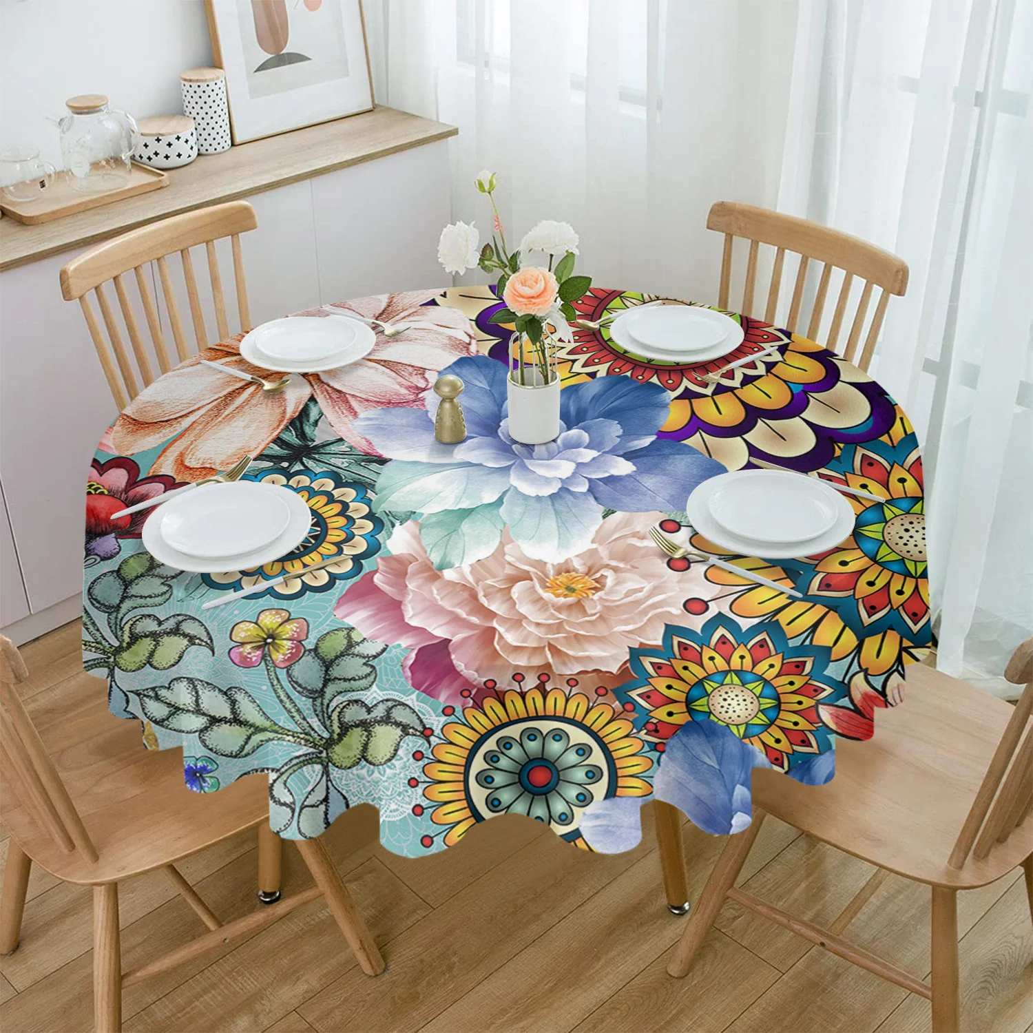 Bohemian Mandala Flower Rectangular Tablecloth Dustproof Picnic Cloth Home Decoration Kitchen Waterproof Table Cover