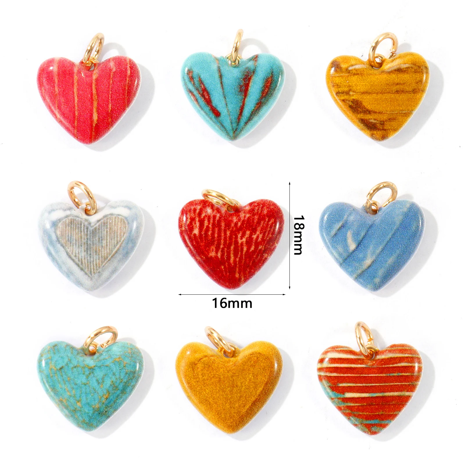 1Pc 18K Gold Plated Brass Heart Charms Enamel Printed Valentine's Day Pendants for WOmen DIY Necklace Bracelet Jewelry Making