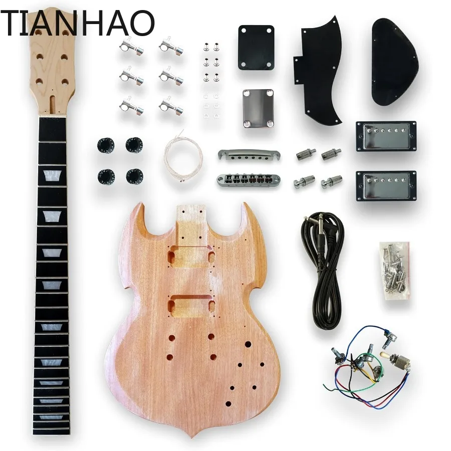 Electric Guitar Kits for Beginners with Okoume Wood Body Maple Neck Composite Ebony Fingerboard H-H Pickups Ideal for Custo