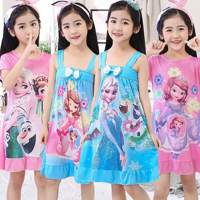 Frozen Anna Elsa Olaf Toddler Girls Christmas Dress Cartoon Nightdress Clothes Short Sleeve Pajamas Princess Dress Kids Homewear