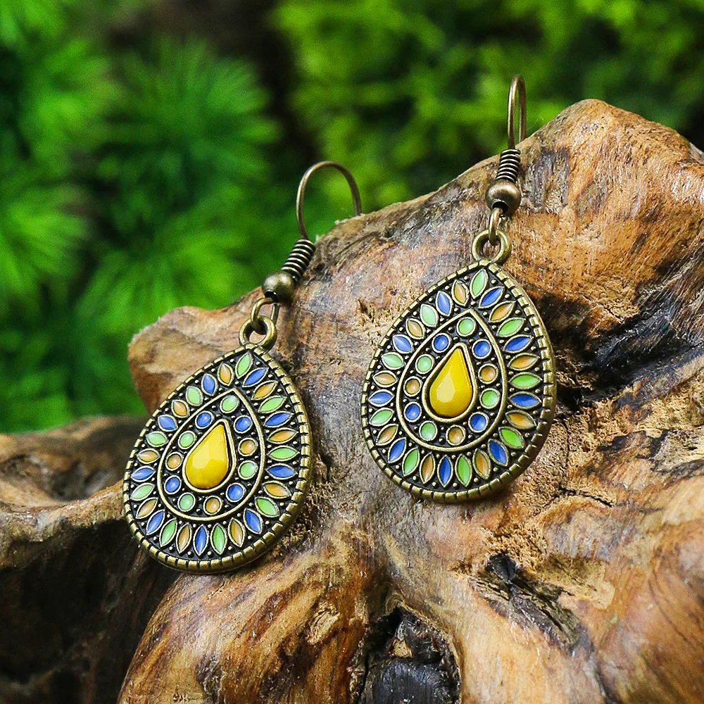 New Bohemian Alloy Earrings Round Drop Oil Multicolor Diamonds Sun Flower Distinctive Embellishment Gifts Party