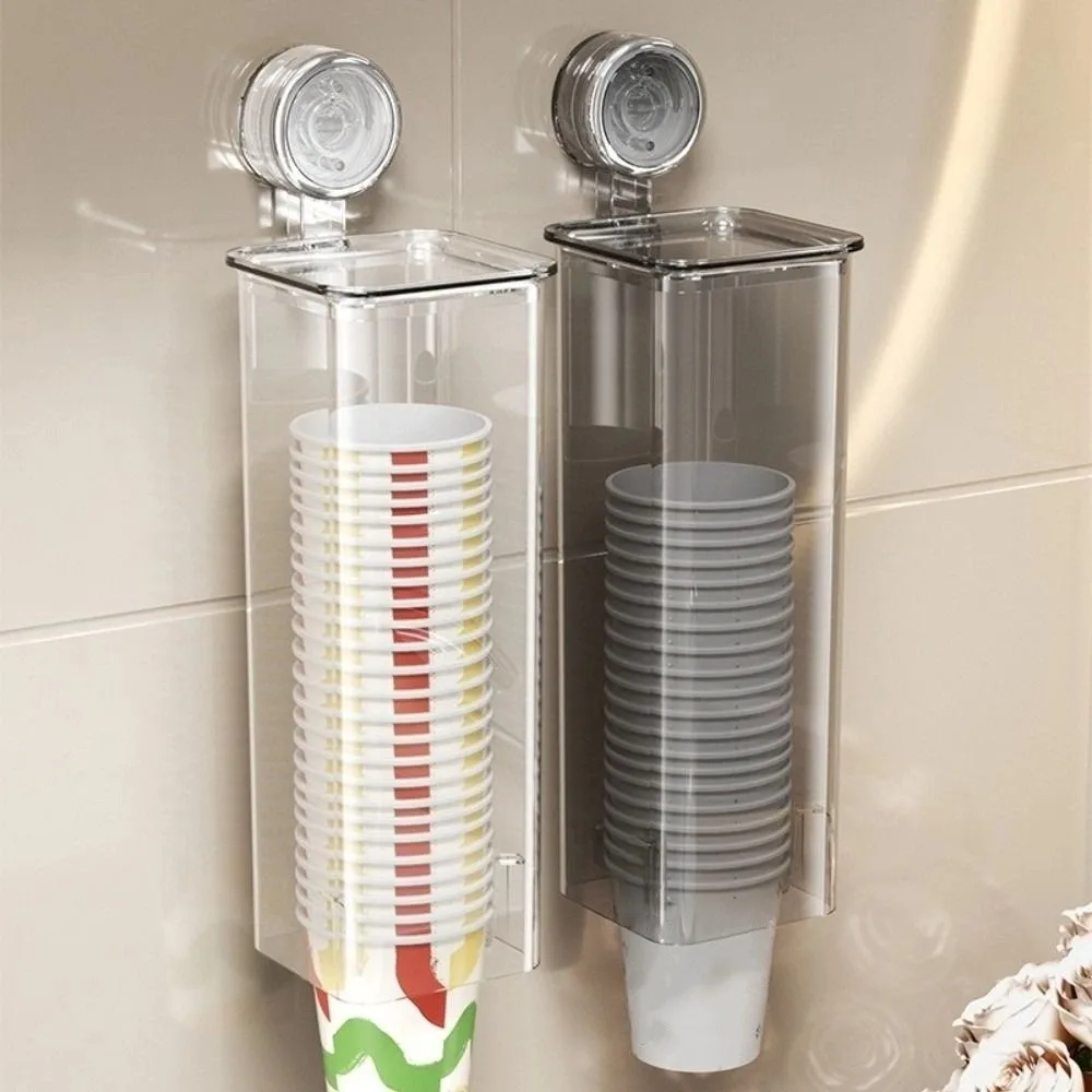

Suction Cup Disposable Cup Dispenser Clear Design Dustproof Paper Cup Storage Rack Wall-mounted Punch-free Cup Picker Drinking