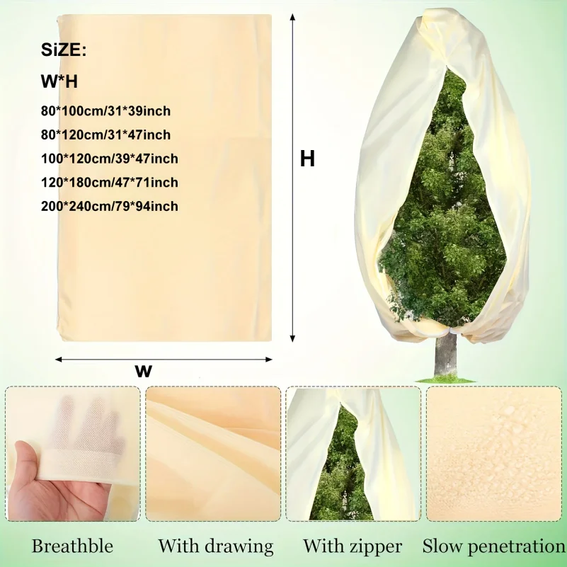 3-Pack Beige Plant Frost Protection Covers, Zipper Drawstring Winter Warm Anti-Freeze Shields, Durable Breathable Garden Protect