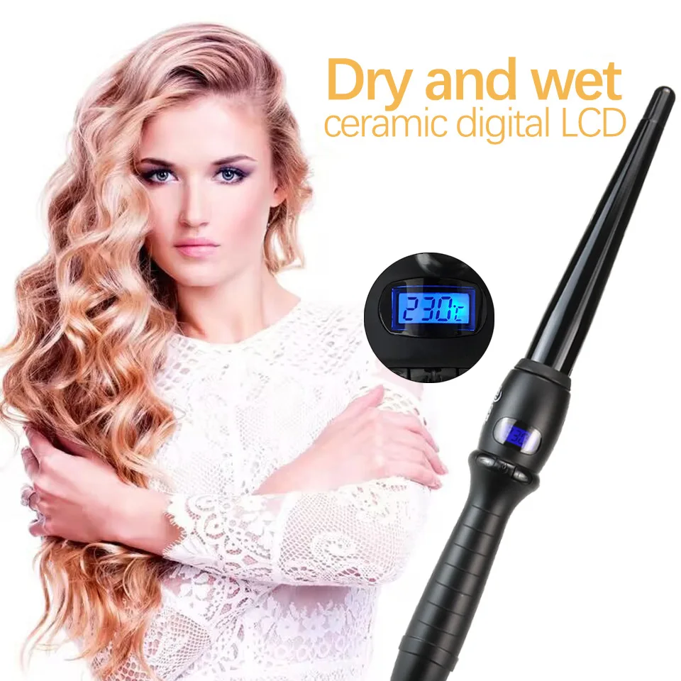 

LCD Display Tapered Curling Wand 19mm Egg Roll Big Wave Pear Flower Hair Curler Heat Resistant