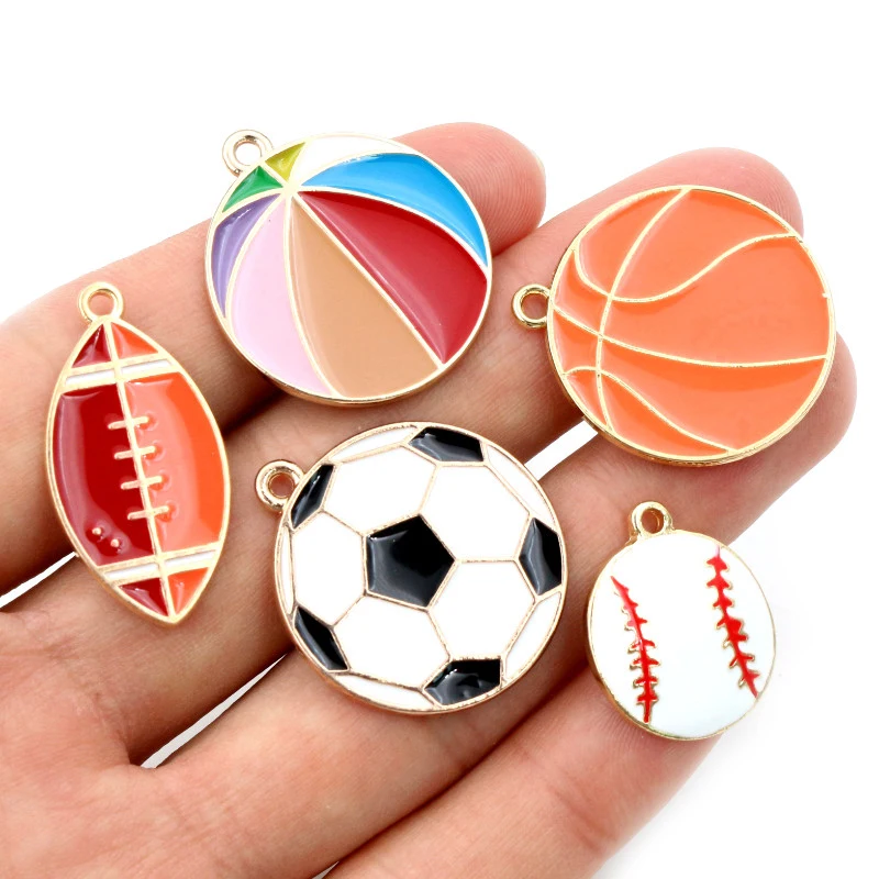 10pcs Sport Enamel Charms Football Basketball Rugby Pendants For DIY Jewelry Making Earring Bracelet Necklace Findings Supplies