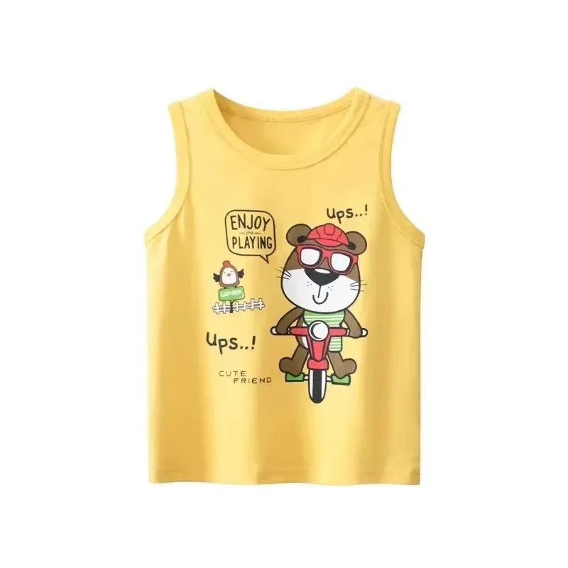 Cartoon Giraffe Vest for Boys 2025 Summer New Sleeveless Tees Shirts Children's Clothing Bear Print Cotton Kids Tops 2-10Y