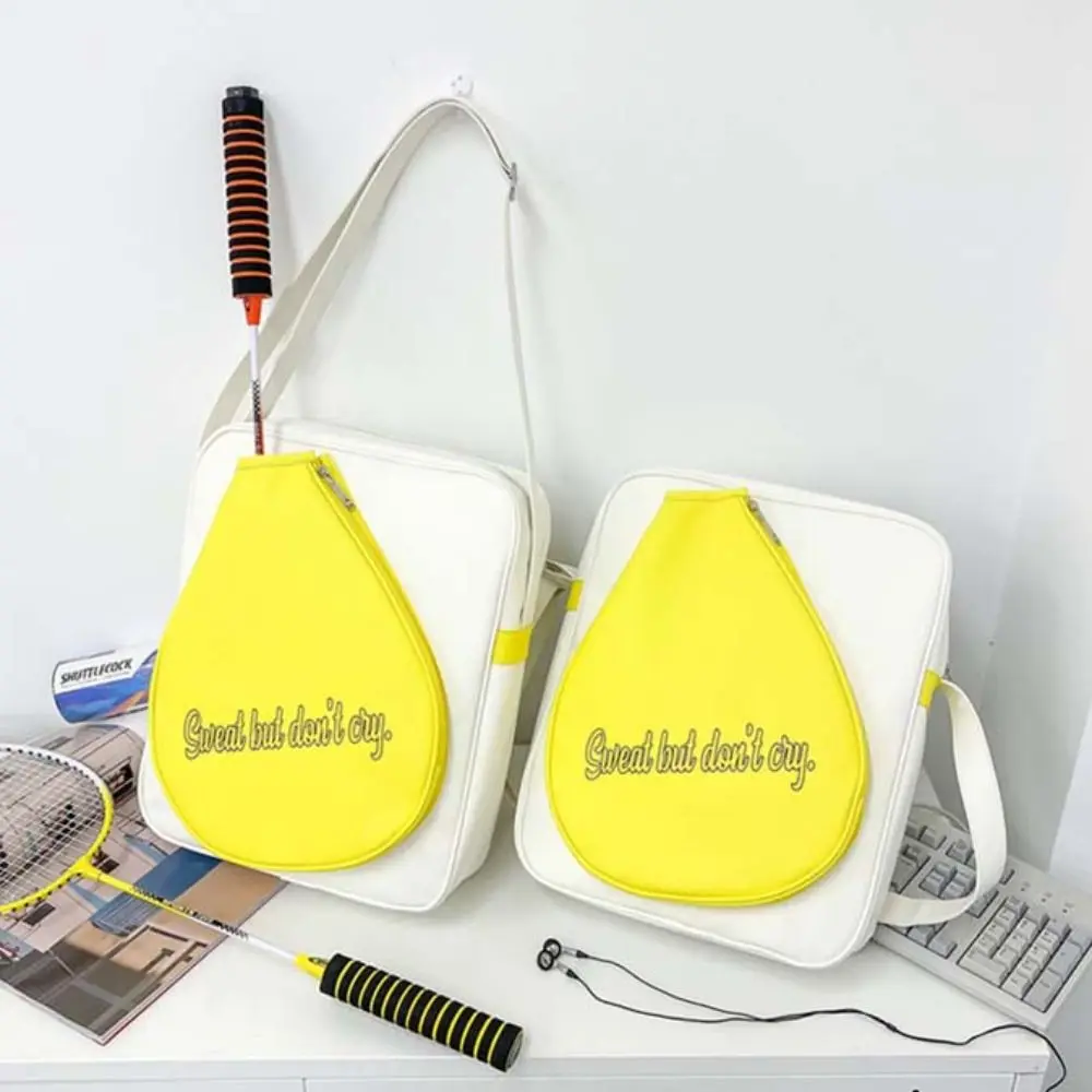 Large Capacity Badminton Racket Bag PU Leather Single-Shoulder Badminton Racket Organizer Waterproof White Yellow Racket Bag