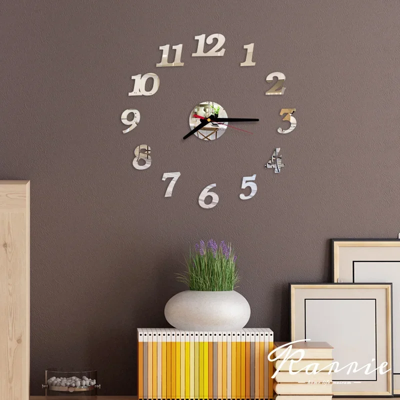 DIY Digital Acrylic Wall Clock Mirror Stickers Modern Decor 40cm